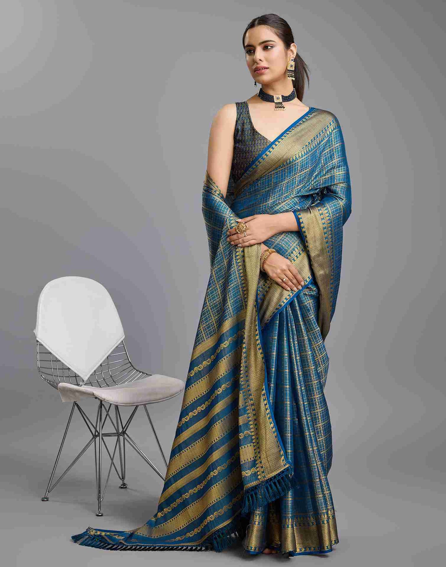 Blue Silk Plain Saree