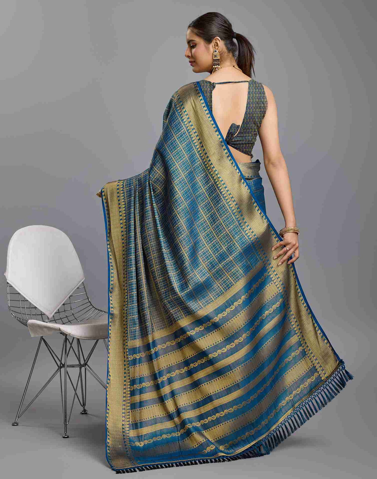 Blue Silk Plain Saree
