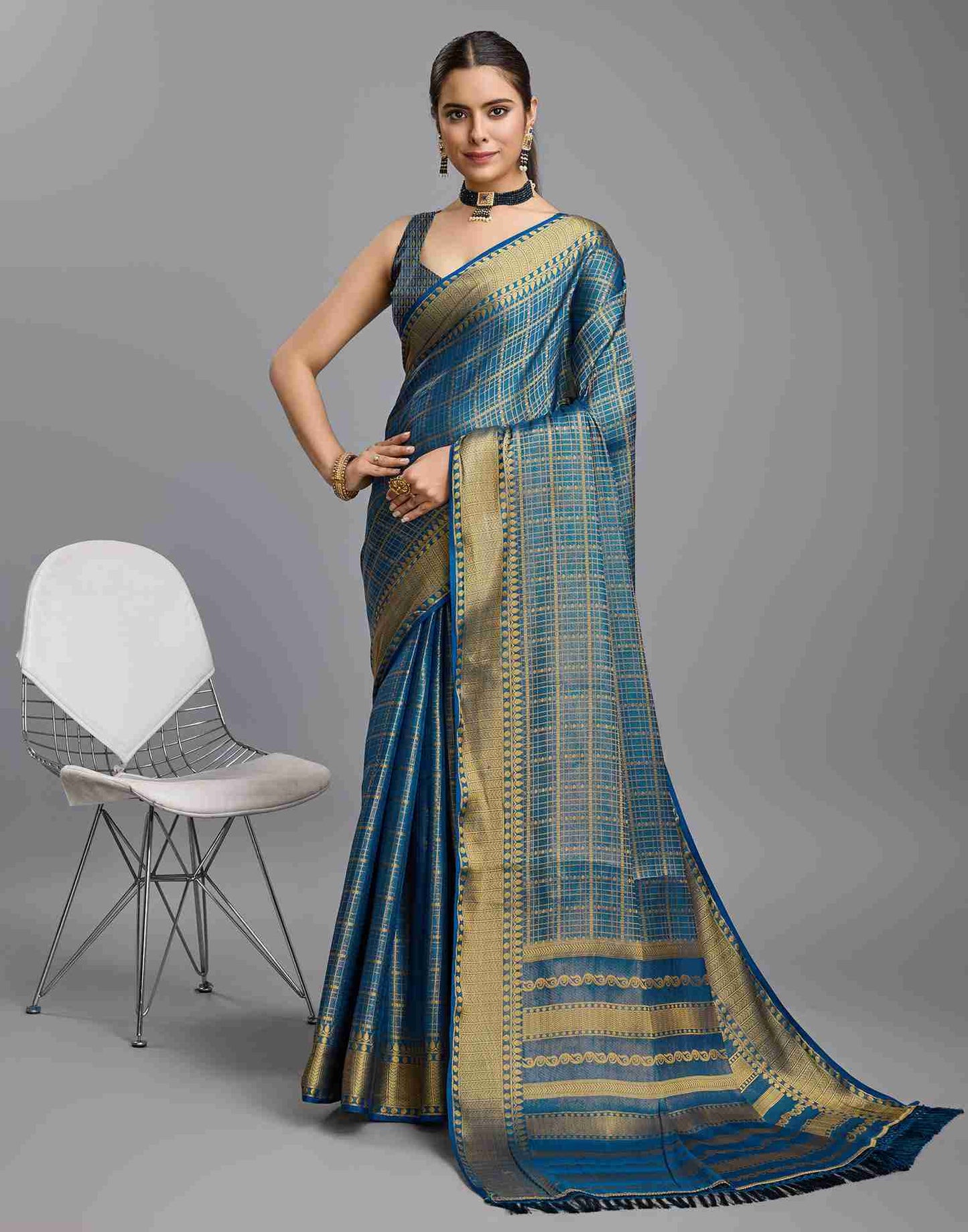 Blue Silk Plain Saree