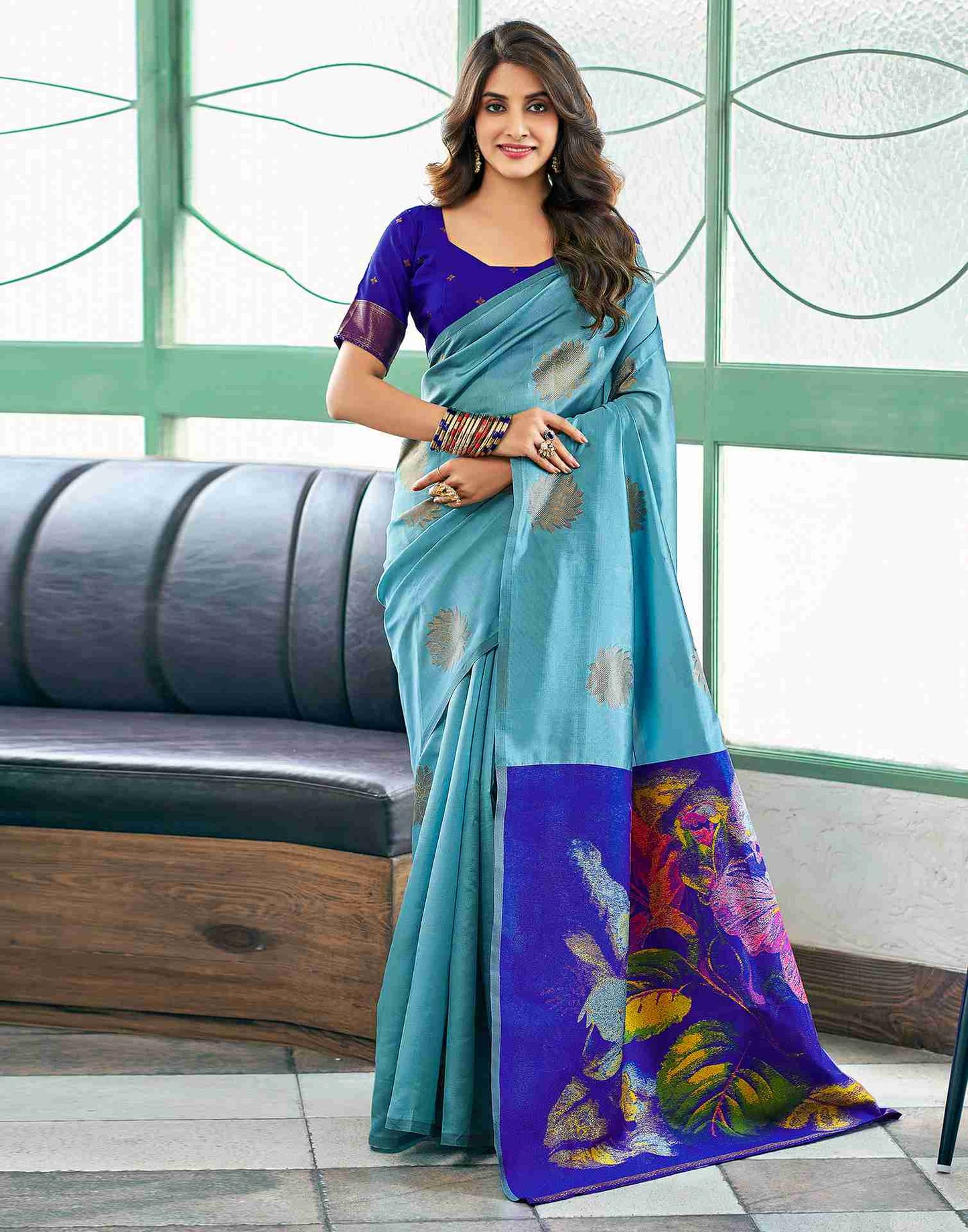 Blue Silk Woven Saree