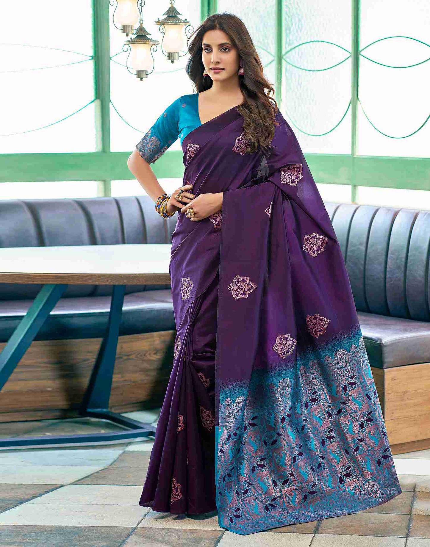 Blue And Purple Weaving Silk Saree