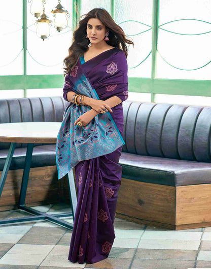 Blue And Purple Weaving Silk Saree