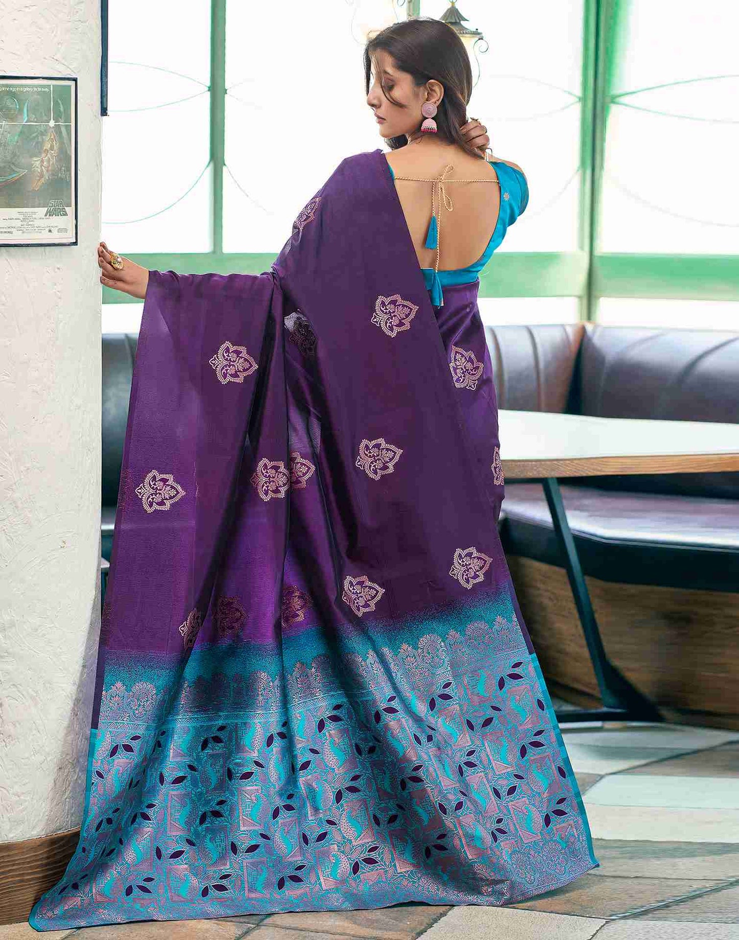 Blue And Purple Weaving Silk Saree