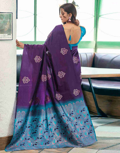 Blue And Purple Weaving Silk Saree