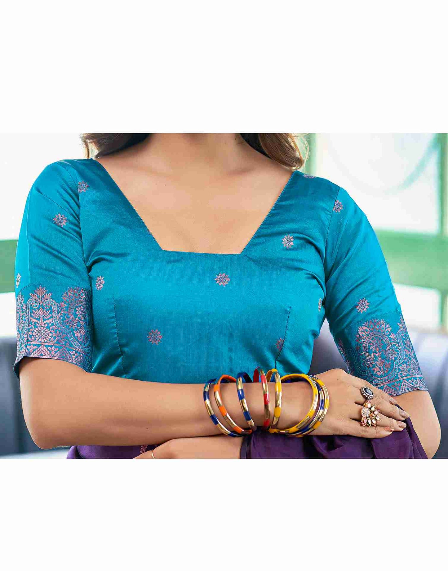 Blue And Purple Weaving Silk Saree