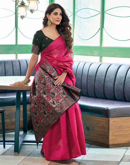 Pink And Green Weaving Silk Saree