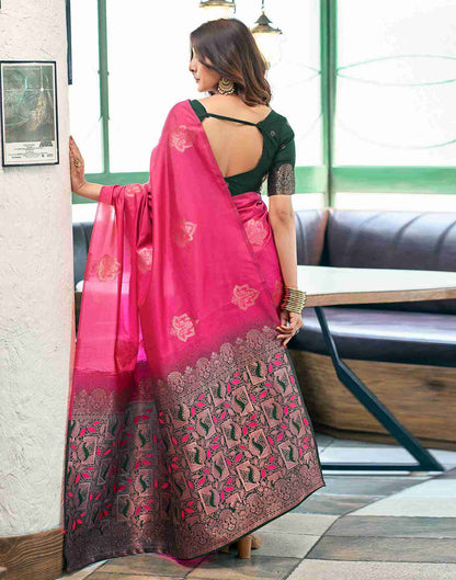 Pink And Green Weaving Silk Saree