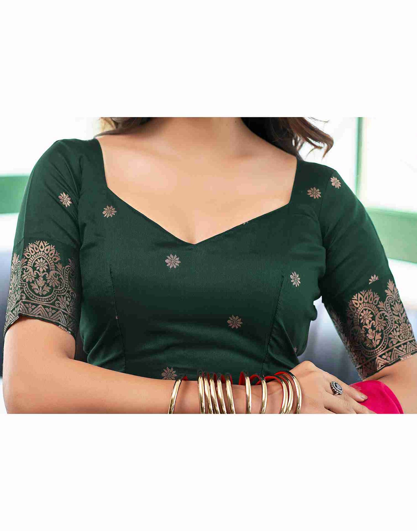 Pink And Green Weaving Silk Saree