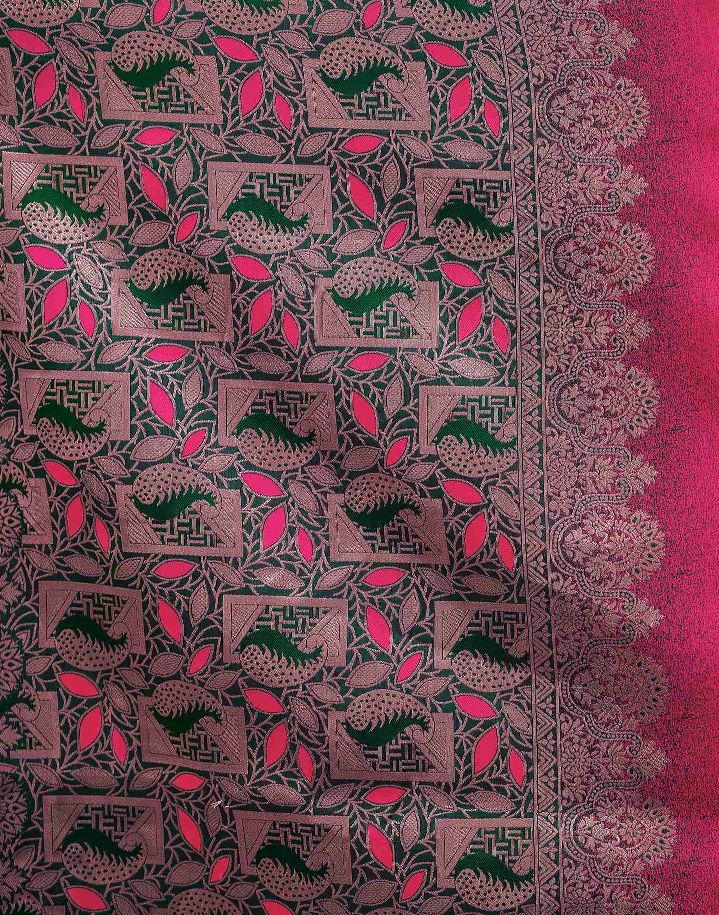 Pink And Green Weaving Silk Saree