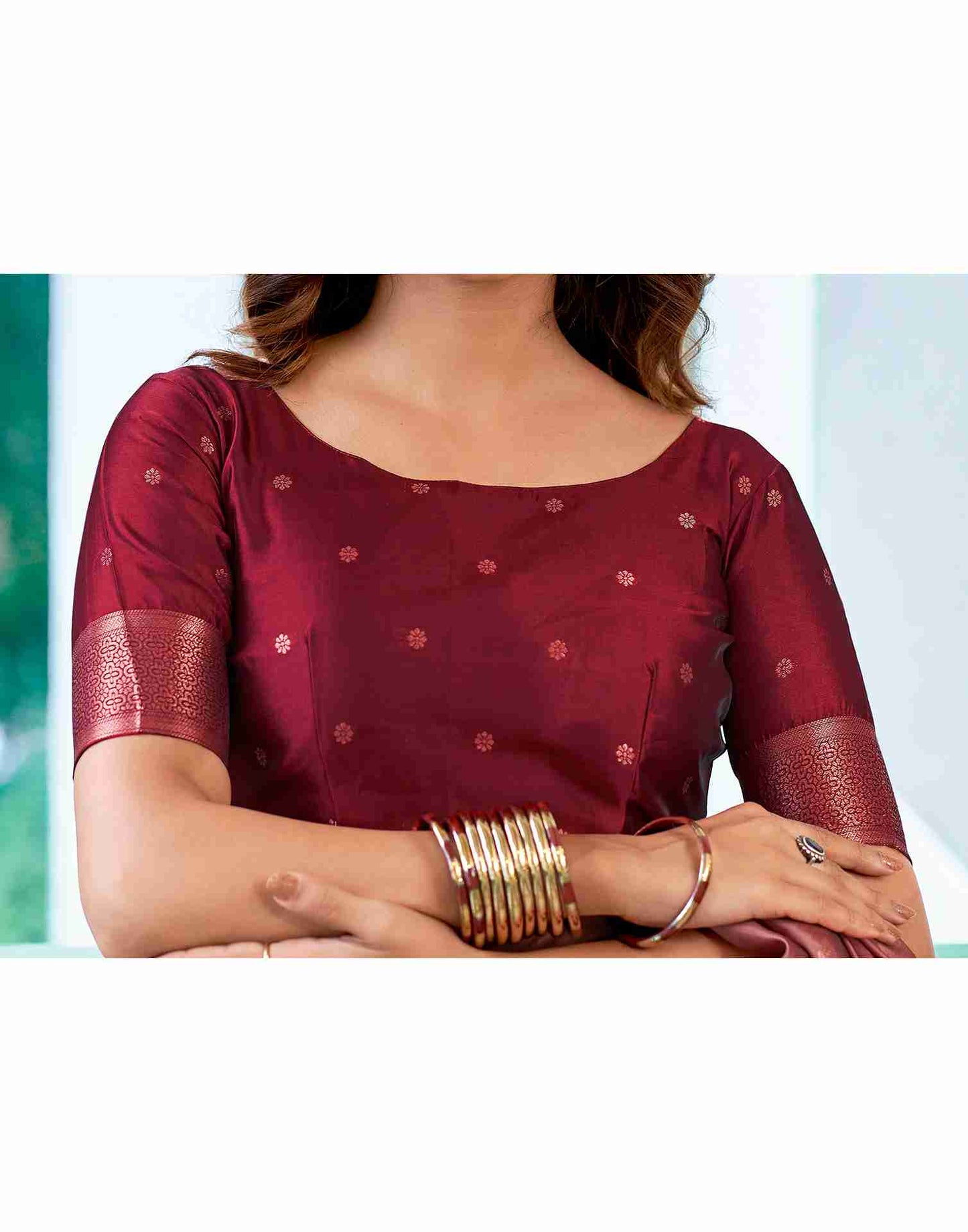 Peach Silk Woven Saree