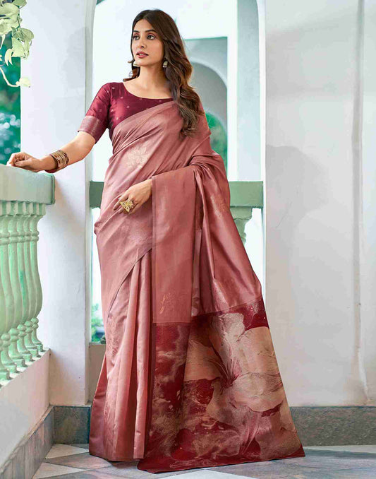 Peach Silk Woven Saree
