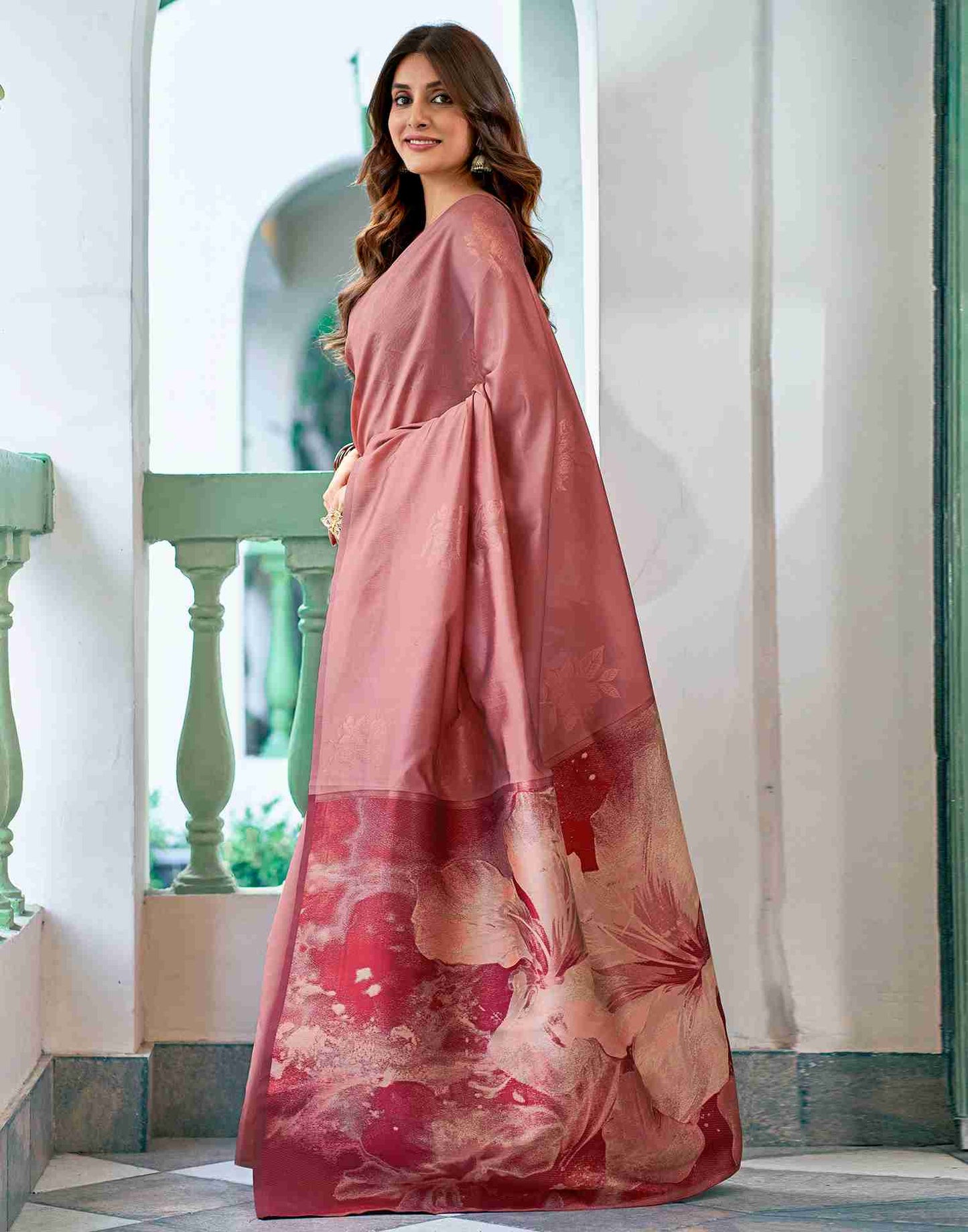Peach Silk Woven Saree