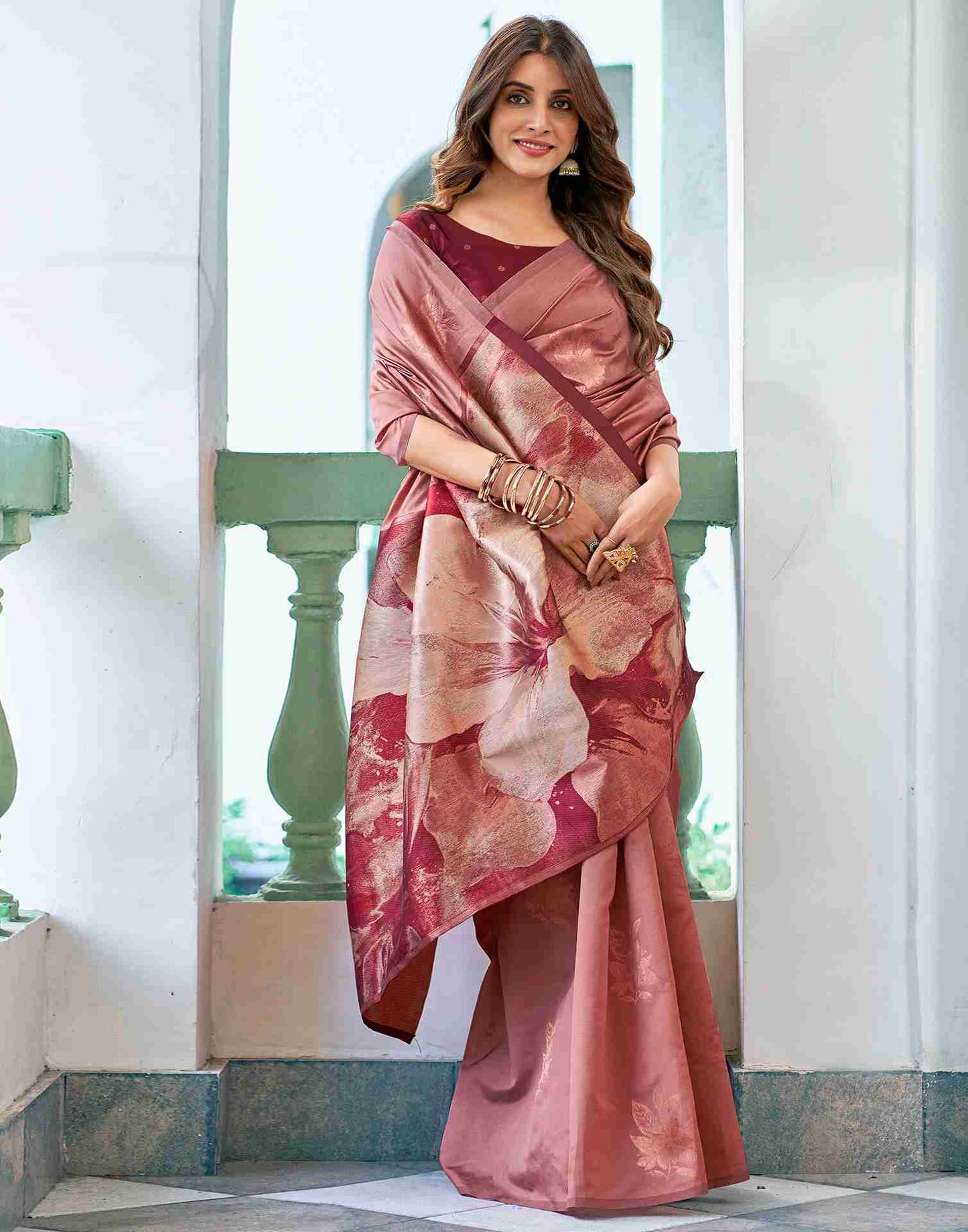 Peach Silk Woven Saree