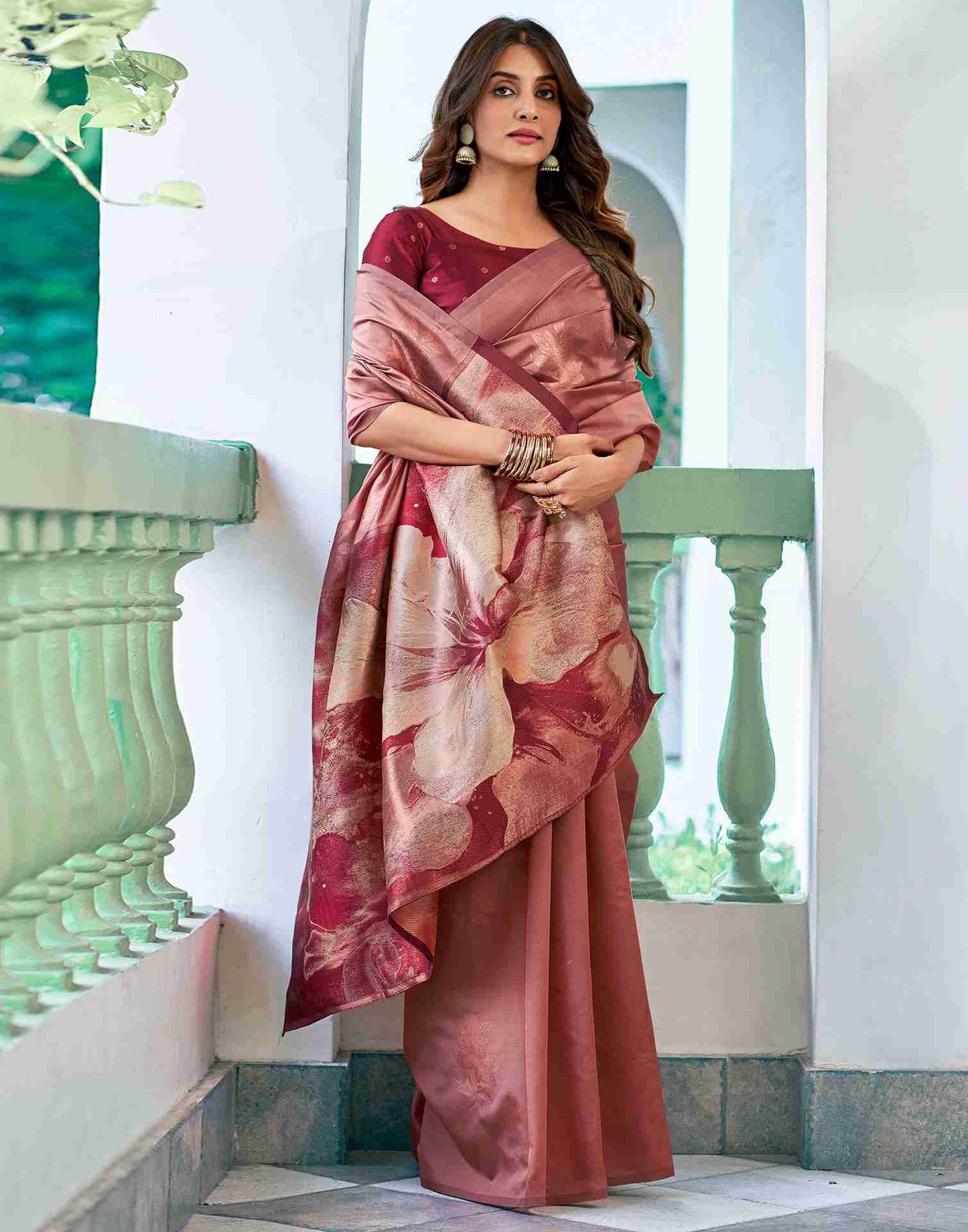 Peach Silk Woven Saree