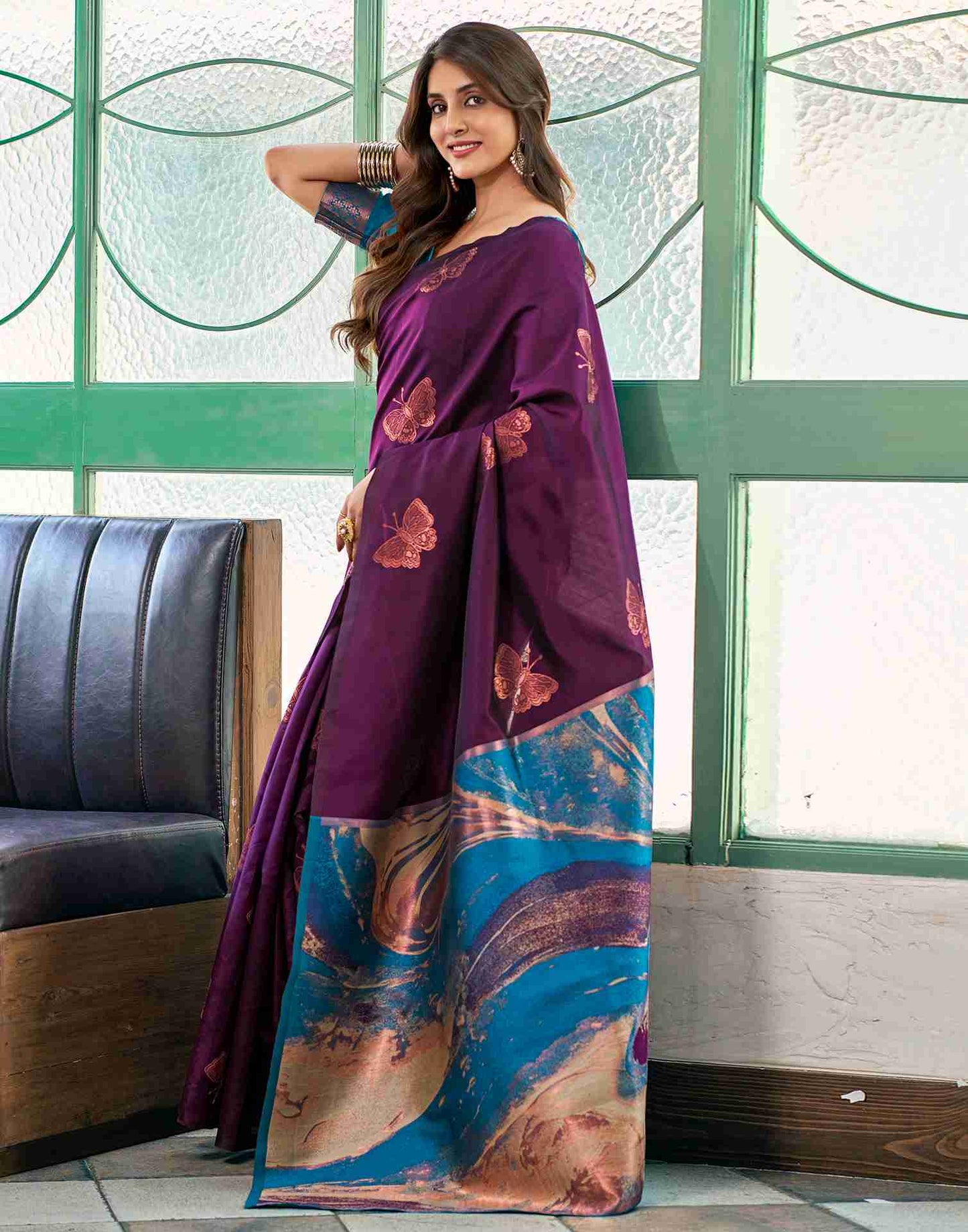 Purple Silk Woven Saree