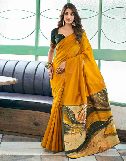 Yellow Silk Woven Saree