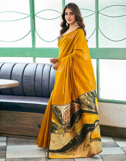 Yellow Silk Woven Saree