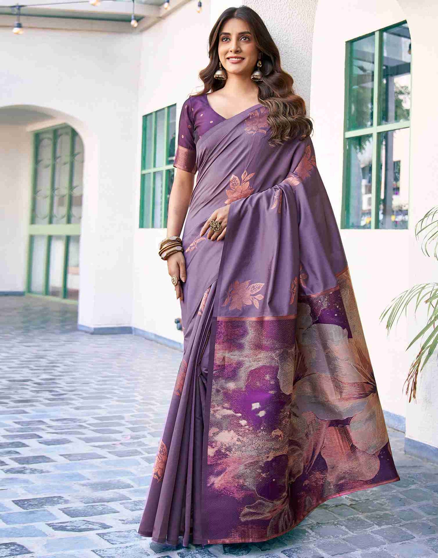 Mauve Silk Woven Saree
