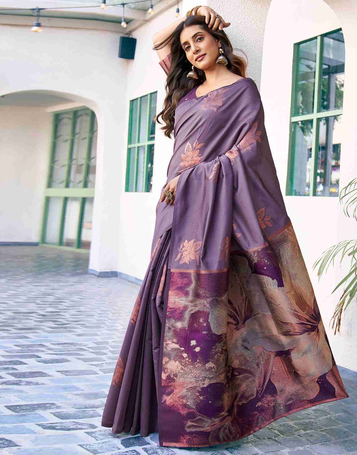 Mauve Silk Woven Saree