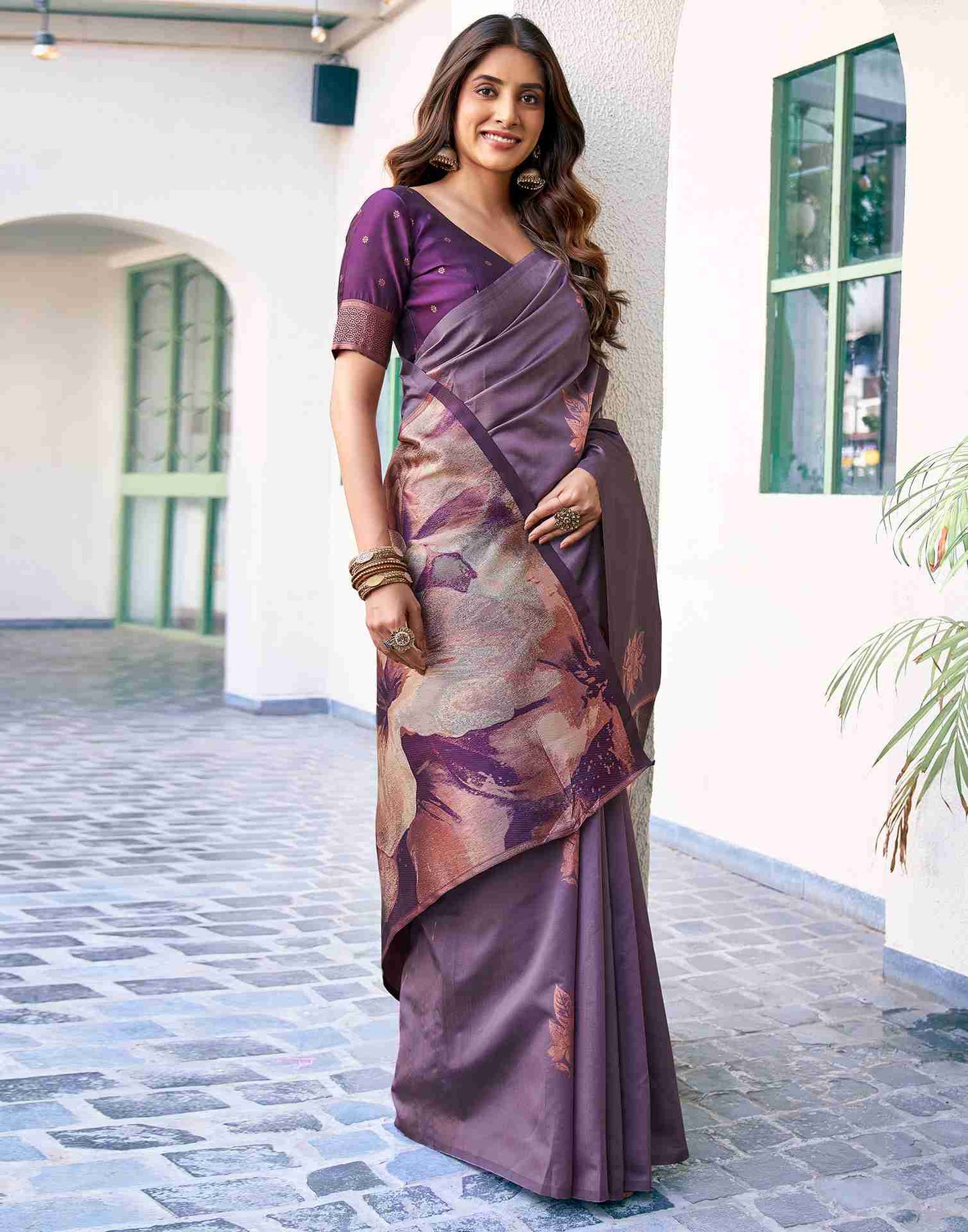 Mauve Silk Woven Saree