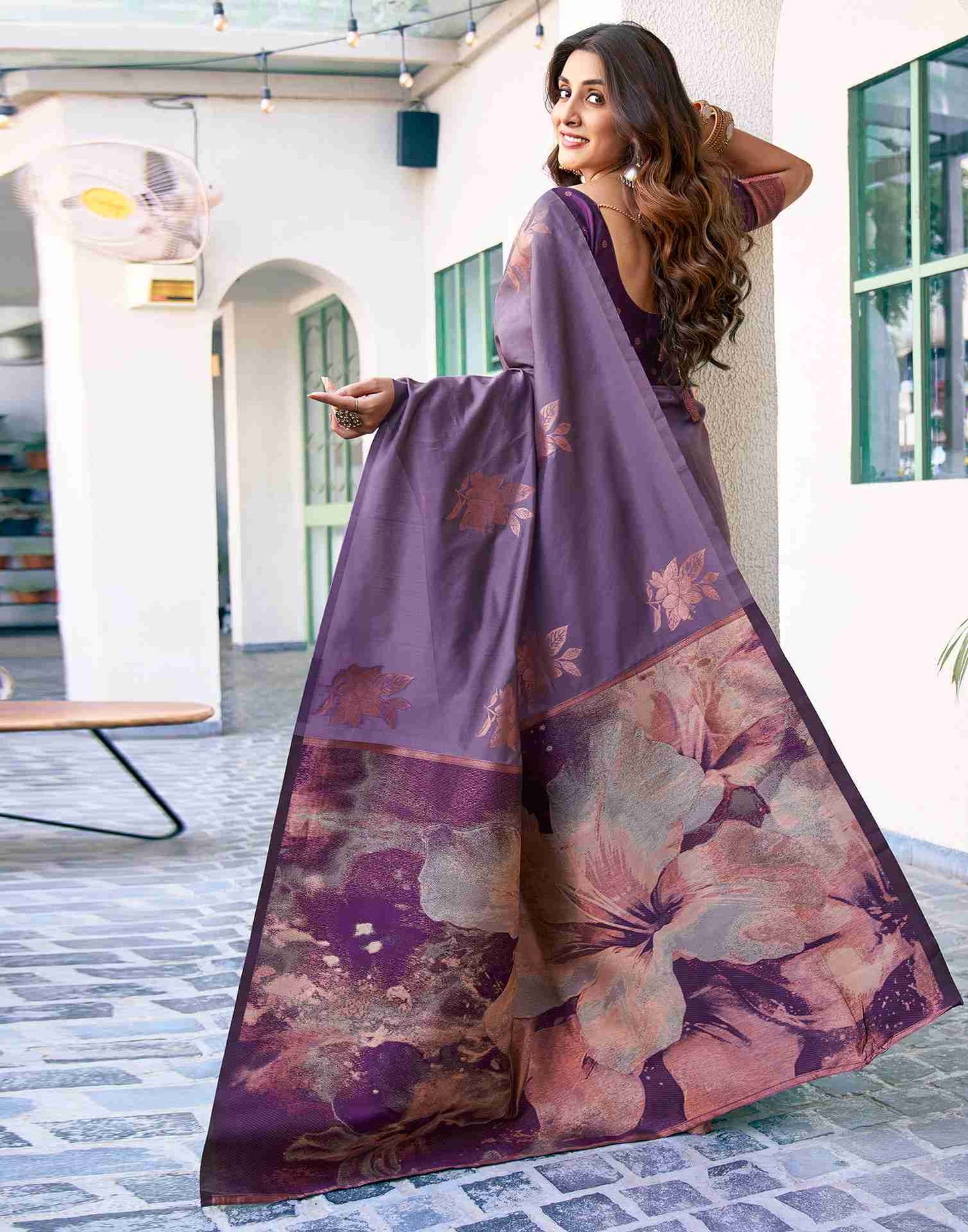 Mauve Silk Woven Saree