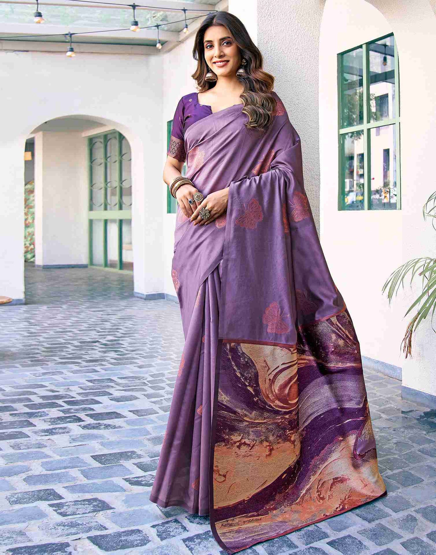Mauve Silk Woven Saree