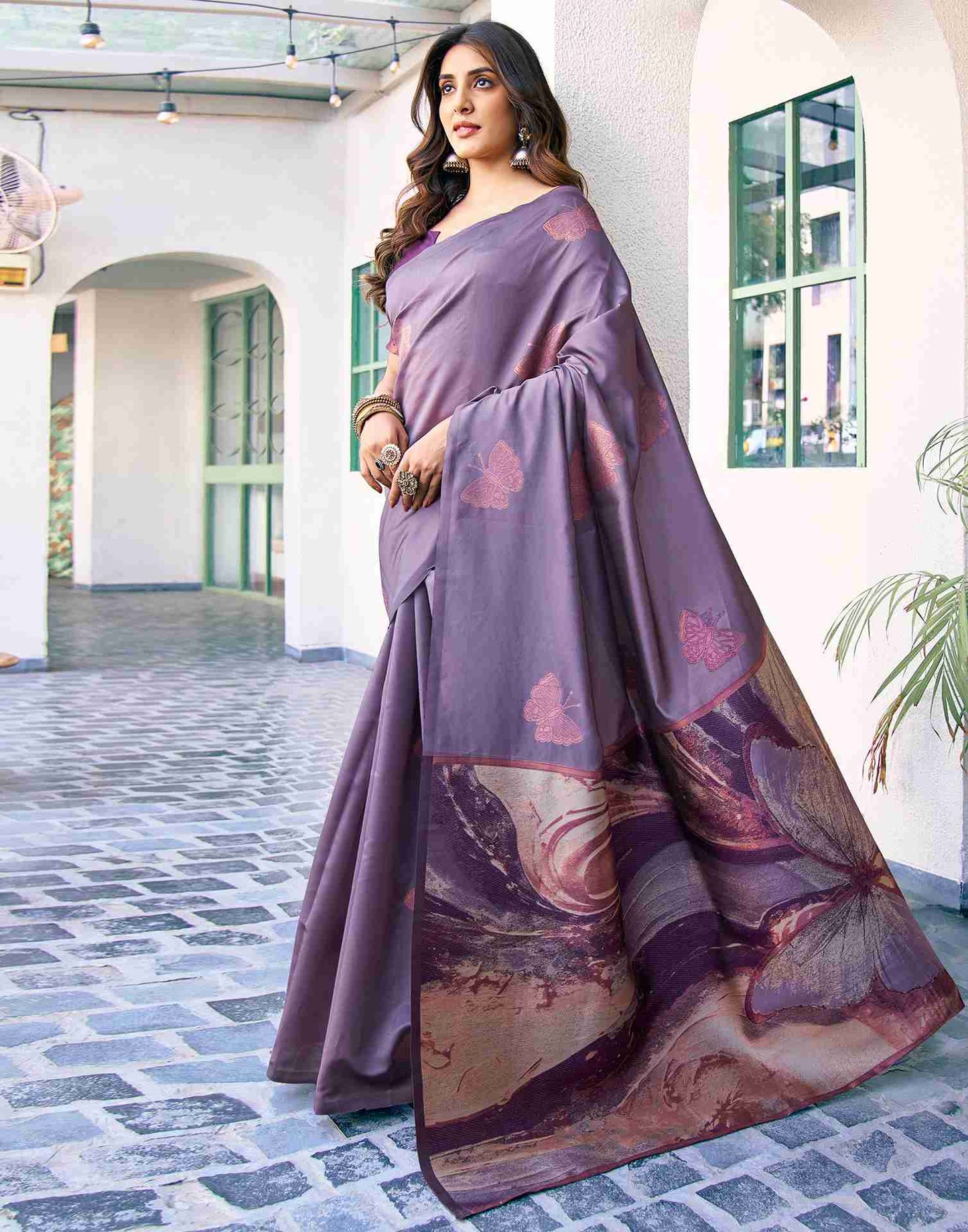 Mauve Silk Woven Saree
