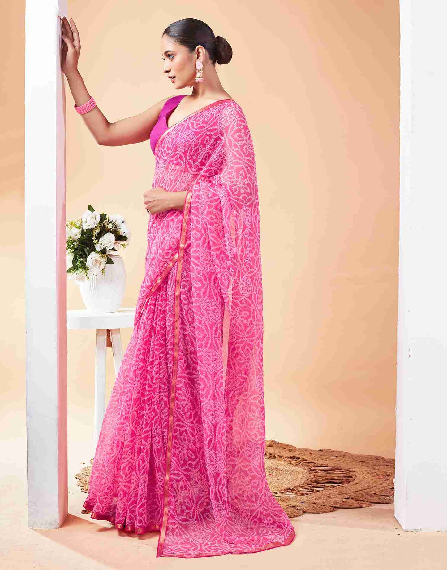 Pink Chiffon Printed Saree