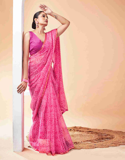 Pink Chiffon Printed Saree