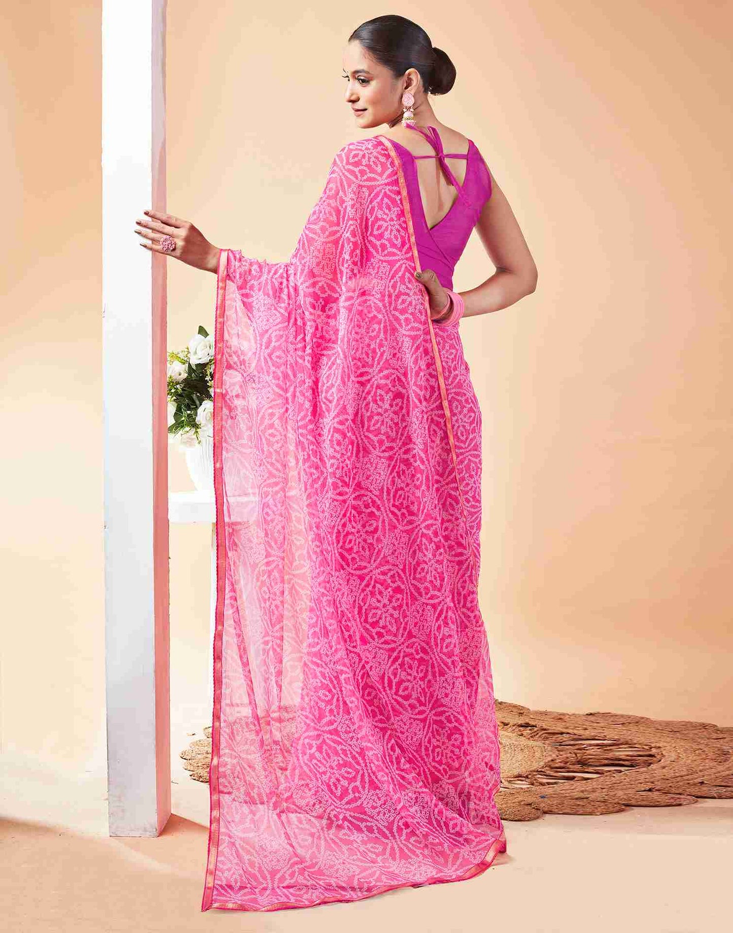 Pink Chiffon Printed Saree