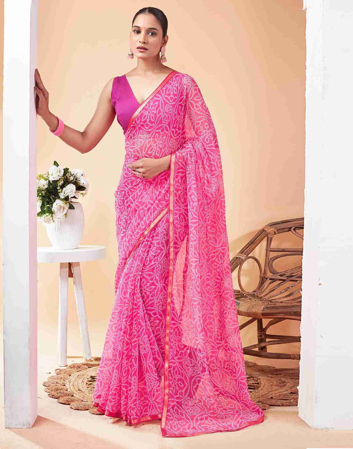 Pink Chiffon Printed Saree
