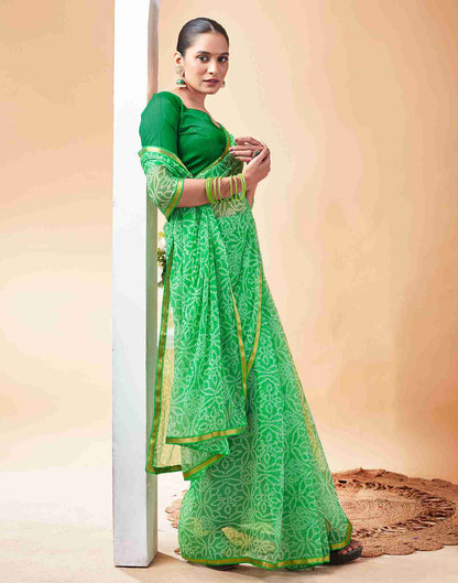 Green Chiffon Printed Saree