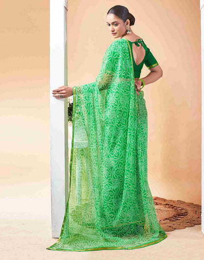 Green Chiffon Printed Saree