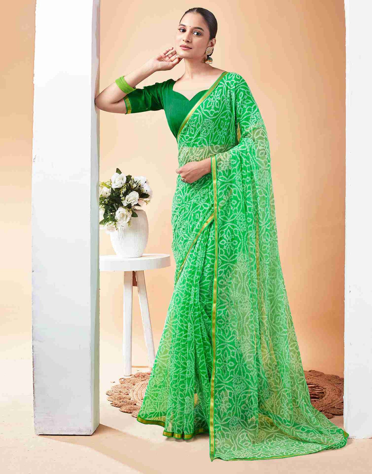 Green Chiffon Printed Saree