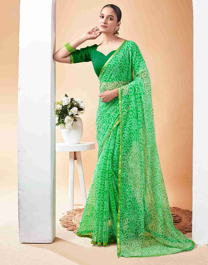 Green Chiffon Printed Saree