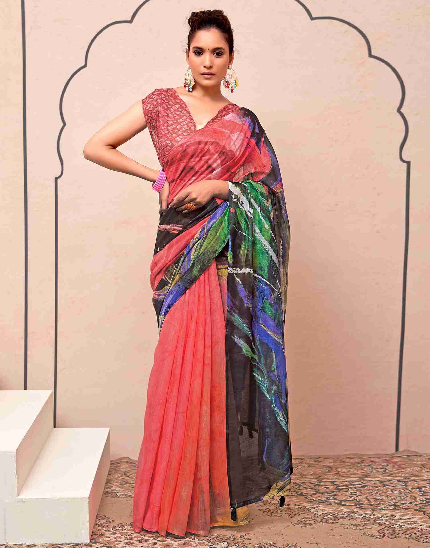 Black Cotton Printed Saree