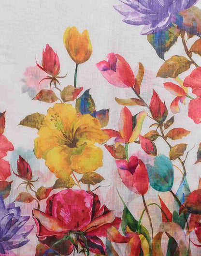 White Cotton Printed Saree