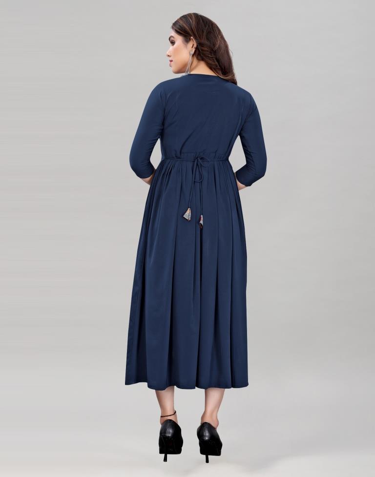 Navy Blue Coloured Crepe Plain Kurti | Leemboodi