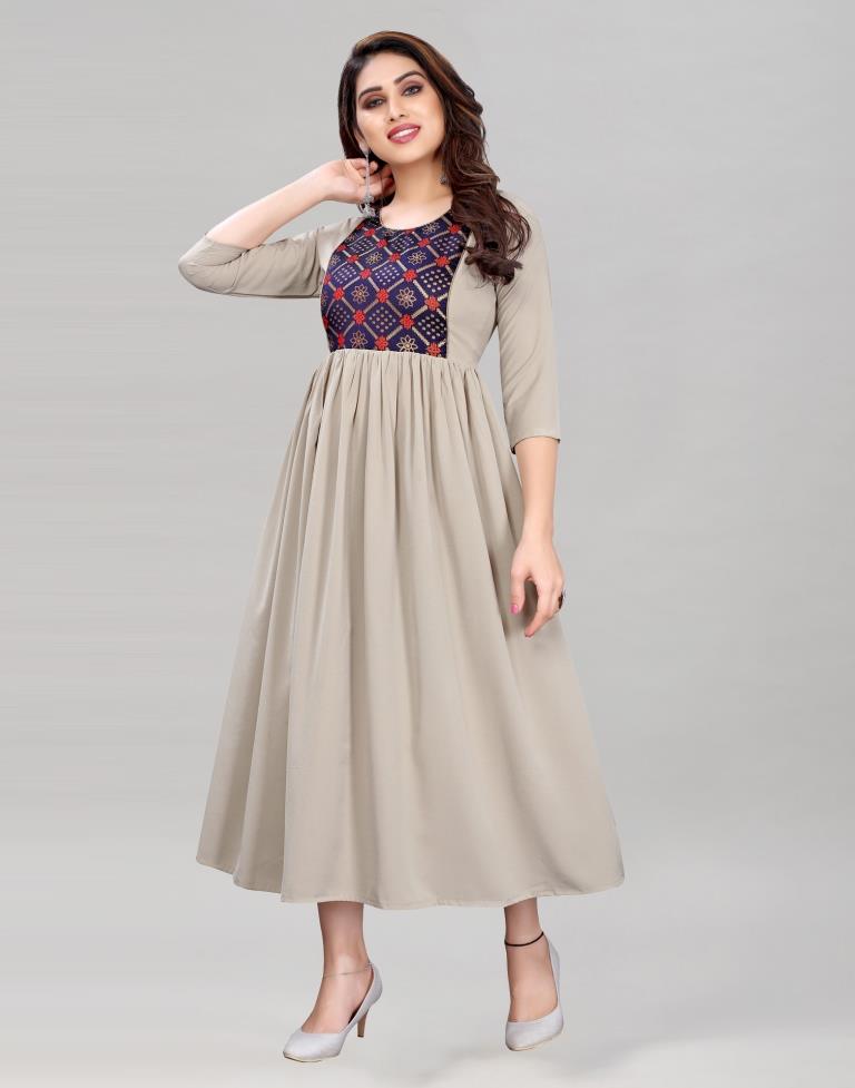 Beige Coloured Crepe Plain Kurti | Leemboodi