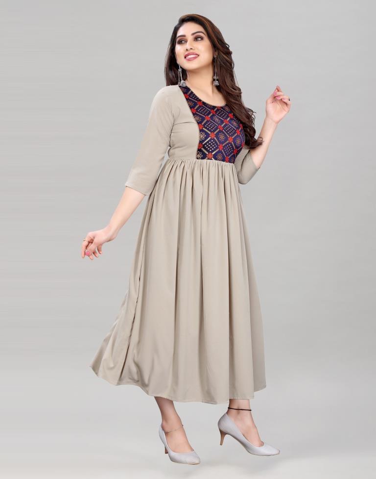 Beige Coloured Crepe Plain Kurti | Leemboodi