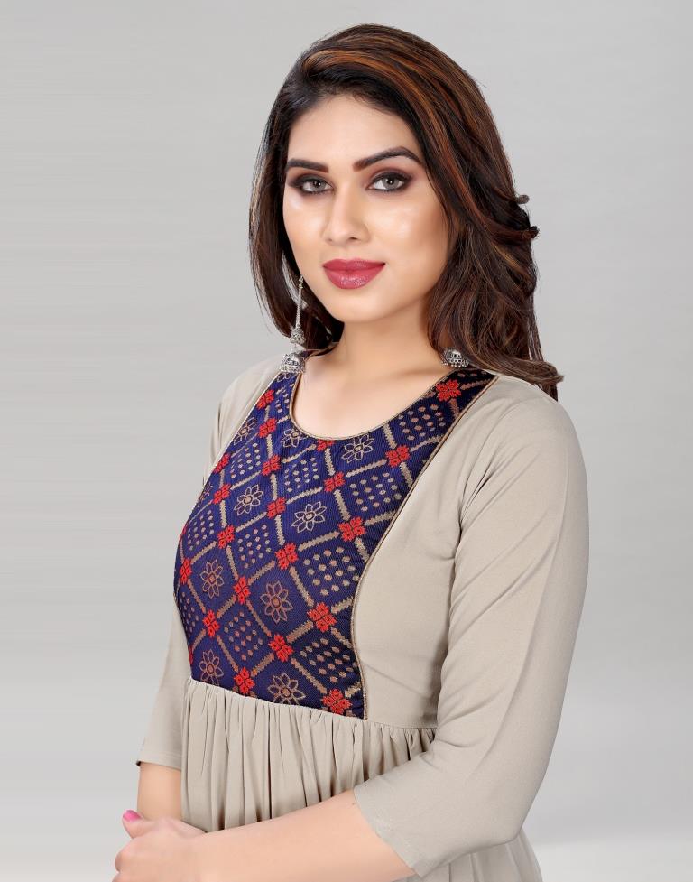 Beige Coloured Crepe Plain Kurti | Leemboodi