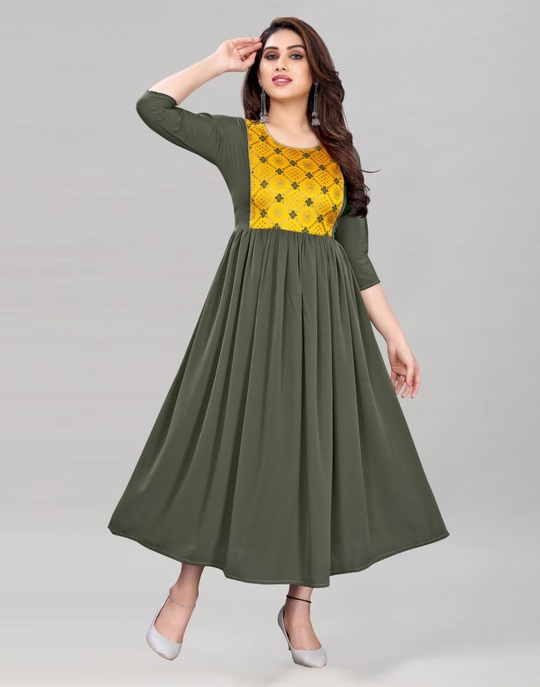 Olive Green Coloured Crepe Plain Kurti | Leemboodi