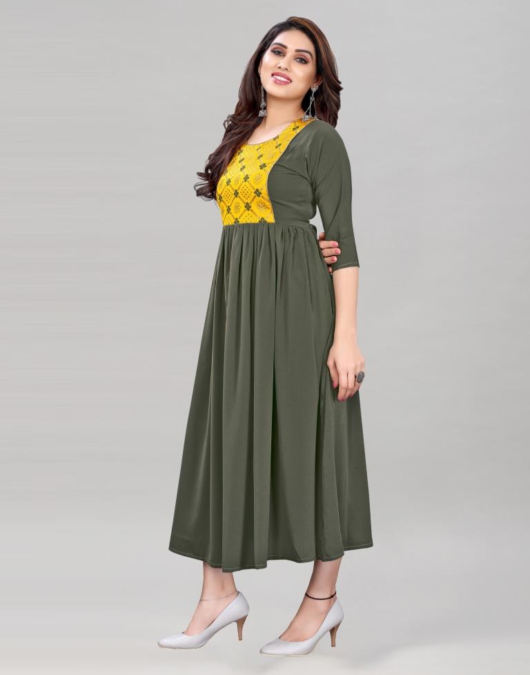 Olive Green Coloured Crepe Plain Kurti | Leemboodi