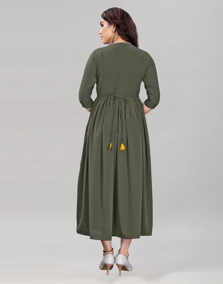 Olive Green Coloured Crepe Plain Kurti | Leemboodi