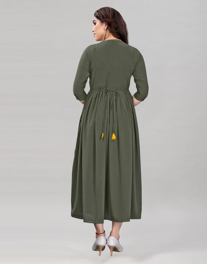 Olive Green Coloured Crepe Plain Kurti | Leemboodi