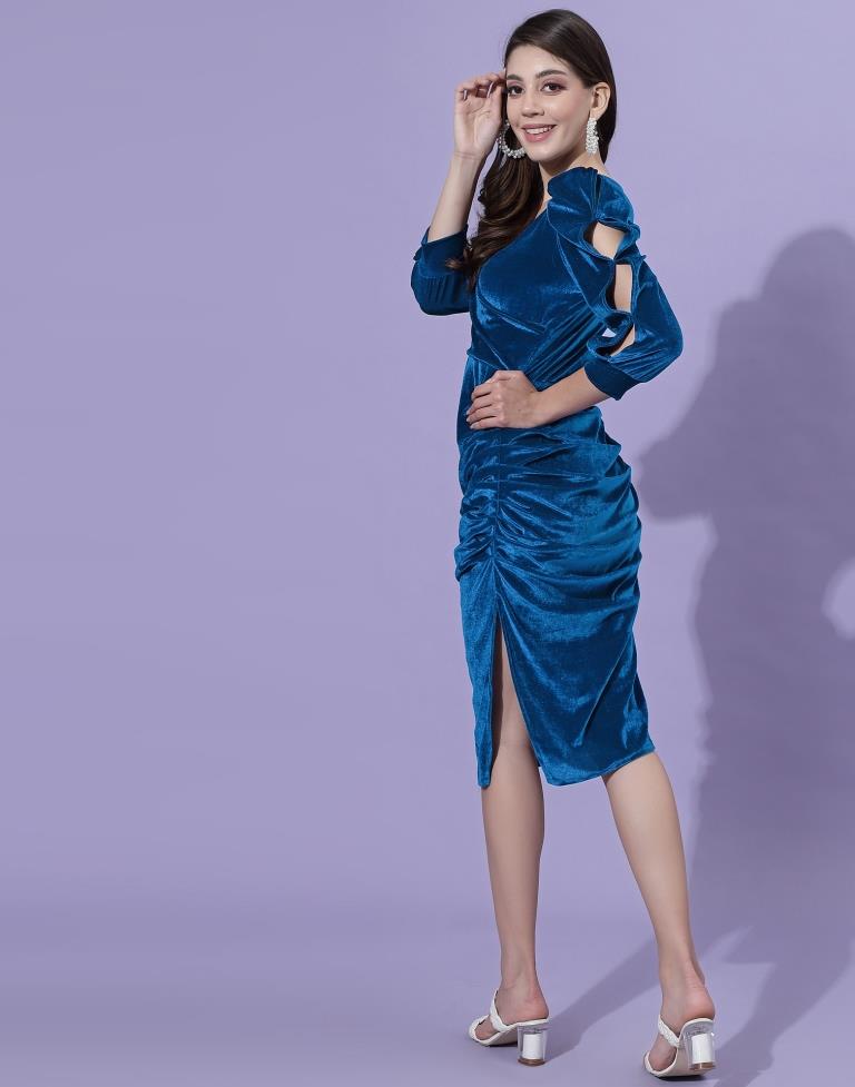Blue Puff Sleeve Wrap Bodycon | Sudathi