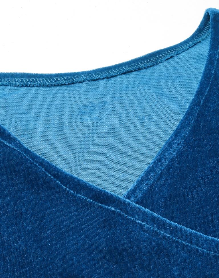 Blue Puff Sleeve Wrap Bodycon | Sudathi