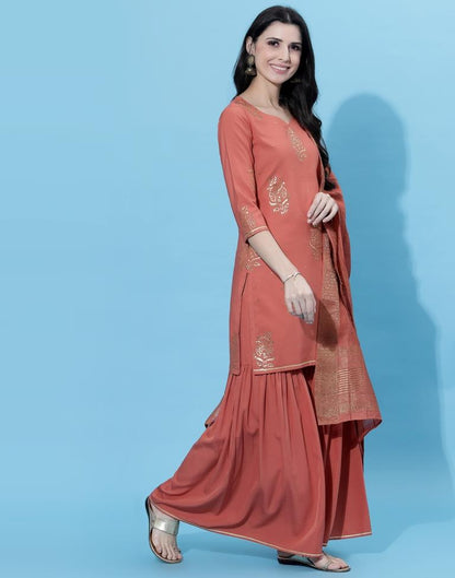 Coral Cotton Kurti With Sharara And Dupatta | Leemboodi