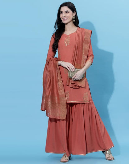 Coral Cotton Kurti With Sharara And Dupatta | Leemboodi