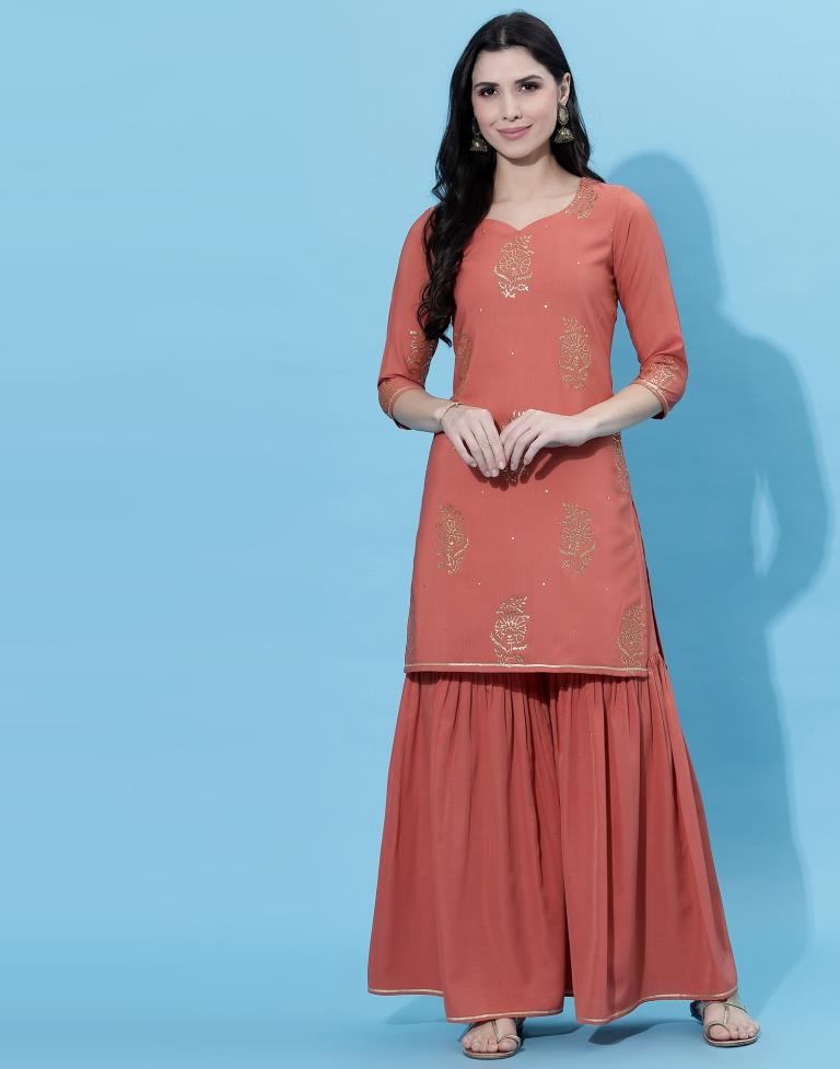 Coral Cotton Kurti With Sharara And Dupatta | Leemboodi